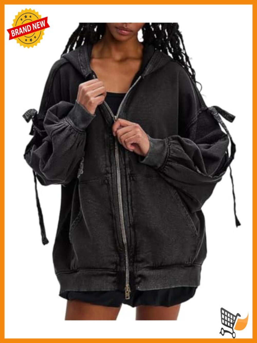 Oversized Zip Up Hoodie with Bows Long Sleeve Y2K Streetwear Sweatshirt